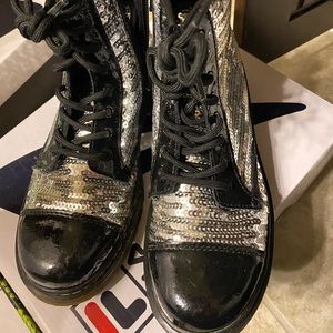 Silver sequin and black Doc Martin